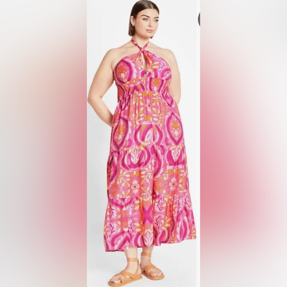 NWT City Chic Maxi‎ Halter Print Dress - Size US 12